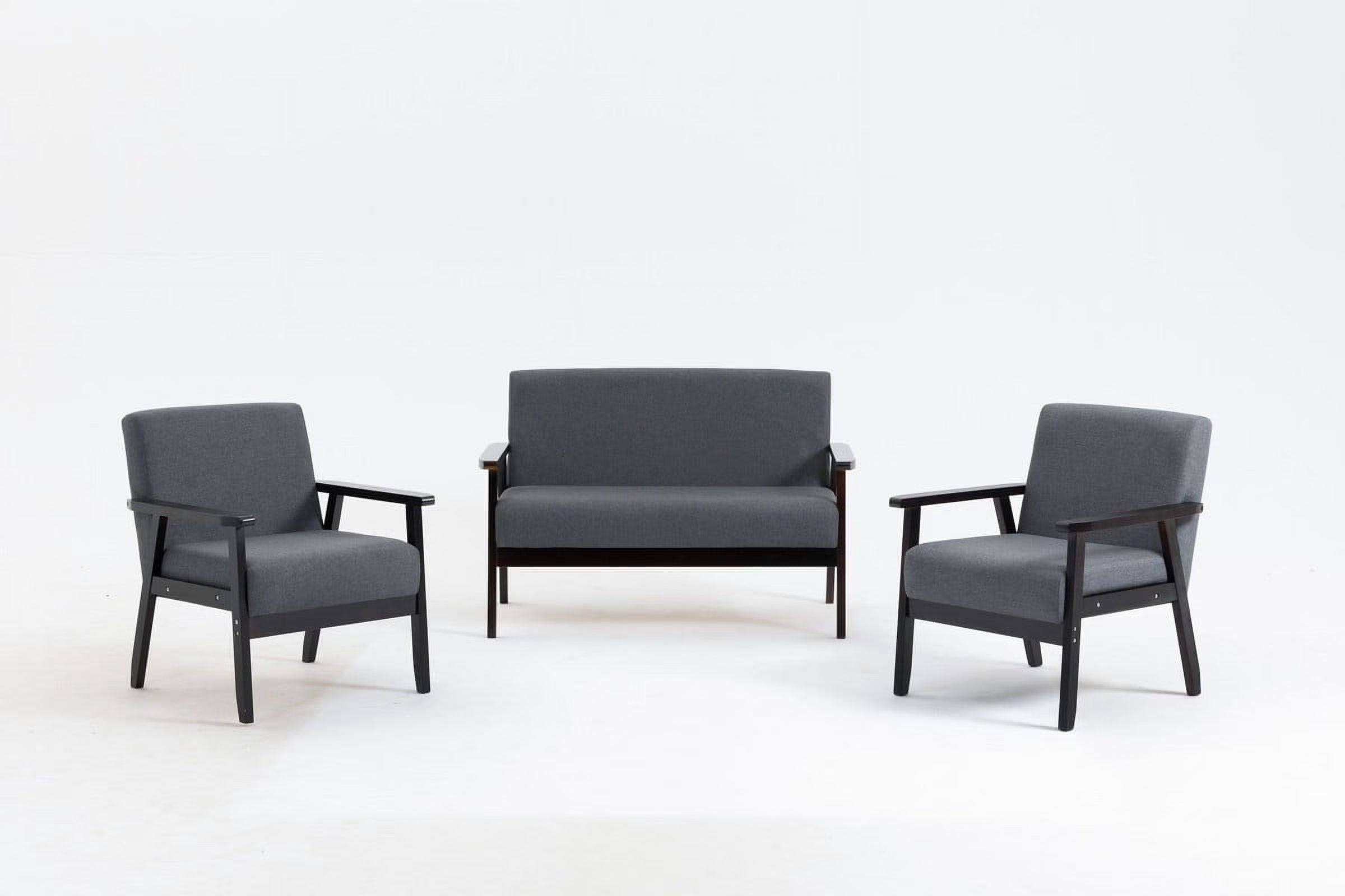 Espresso Dark Gray Linen Fabric Loveseat and 2 Chair Set R794792