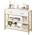 White/Gold 39.4'' Narrow Console Table with Drawers Q96535