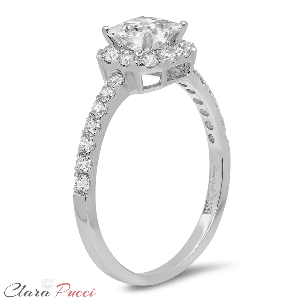 14k White Gold Princess Cut White Sapphire Halo Ring R7445