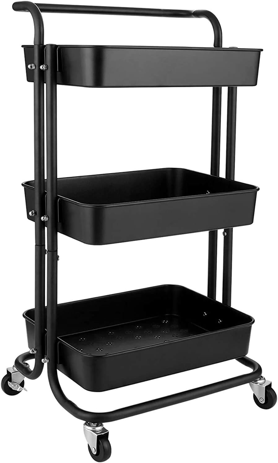 3-Tier White Rolling Utility Cart with Mesh Basket U895412