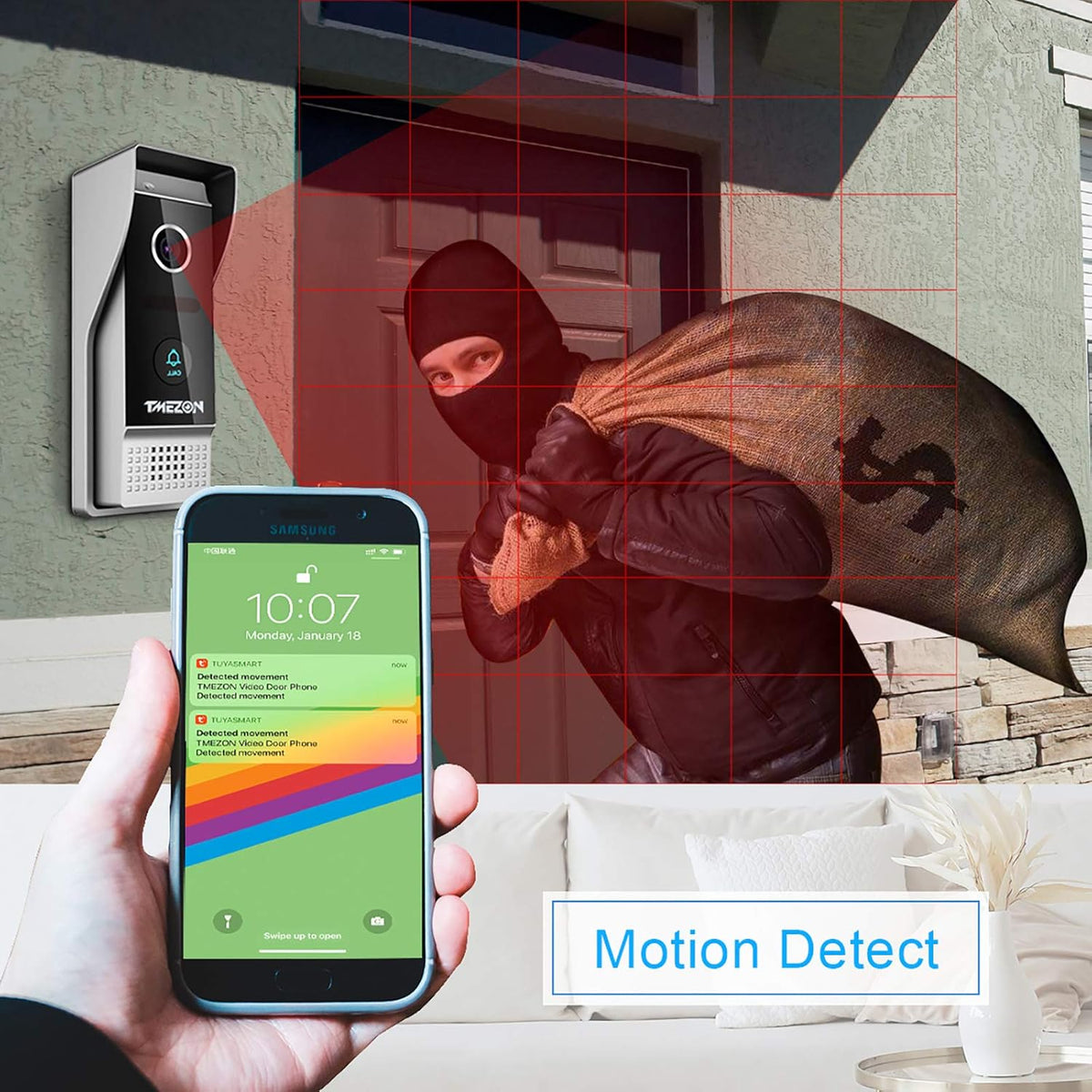 Wireless WIFI Video Door Phone IP Doorbell Intercom System with Camera 7 Inch Entry with 1x1080P Wired Camera Night Vision I3751