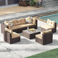 7 Pieces Wicker Rattan Patio Furniture Set Brown X689639