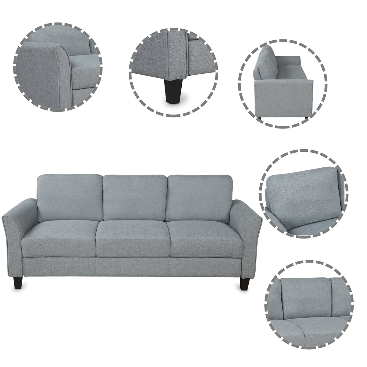 Gray Linen 3-Seat Sofa M332332