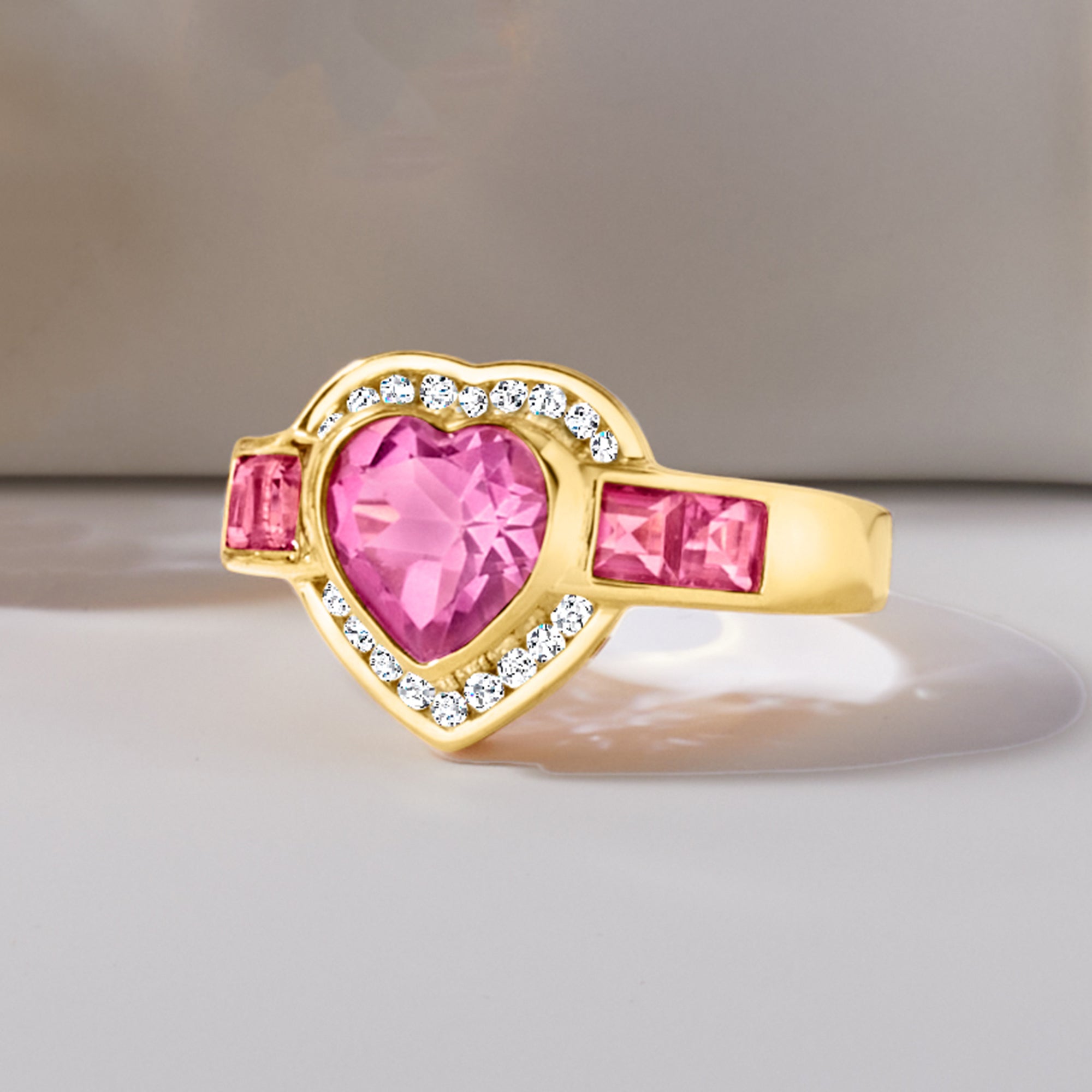 Pink Topaz and Diamond Heart Ring in 18kt Gold Over Sterling X506354