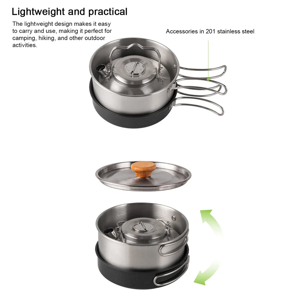 Stainless Steel Camping Cookware Set with Pot Frying Pan Kettle D9996