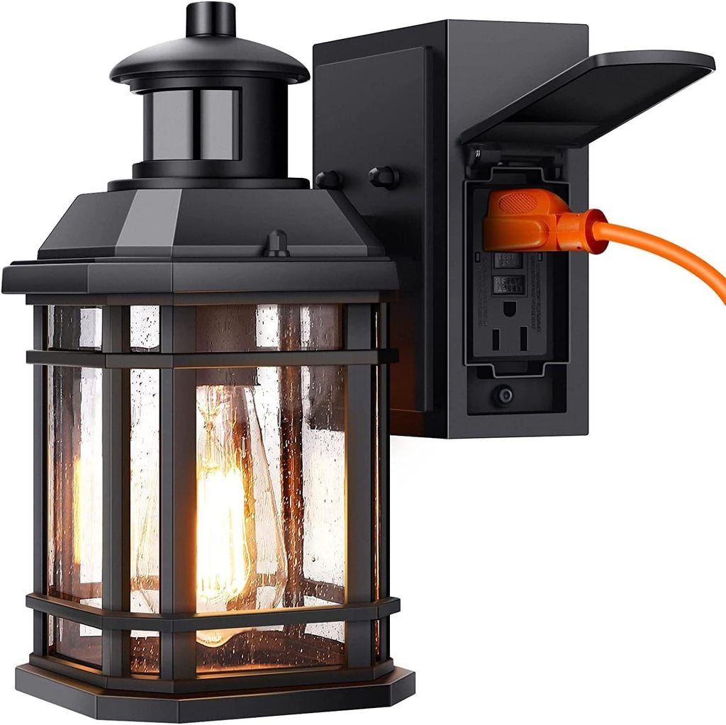 Outdoor Lights with Outlet, Motion Sensor Porch Light, Waterproof Aluminum Exterior Wall Light F5620