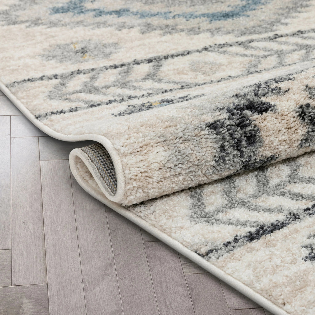 Blue Tribal Geometric Distressed Area Rug Z8214
