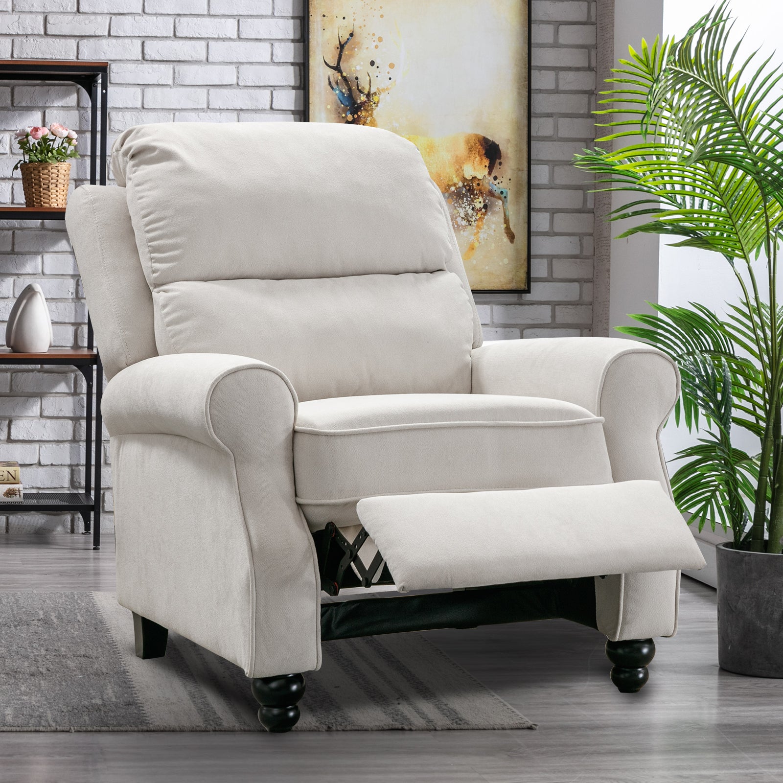 White Fabric Push Back Recliner Chair J6714