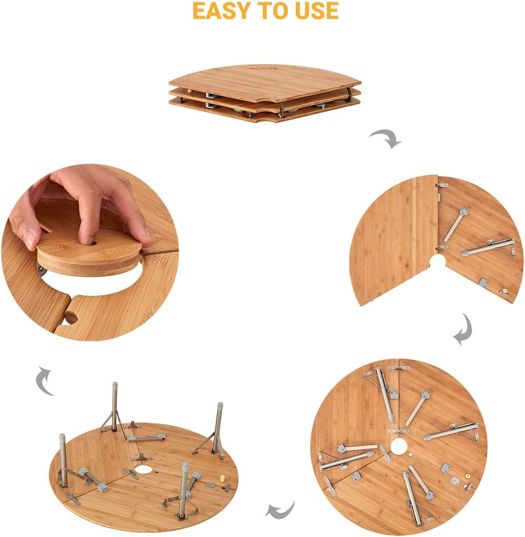 Bamboo Round Folding Table with Carry Bag J711446
