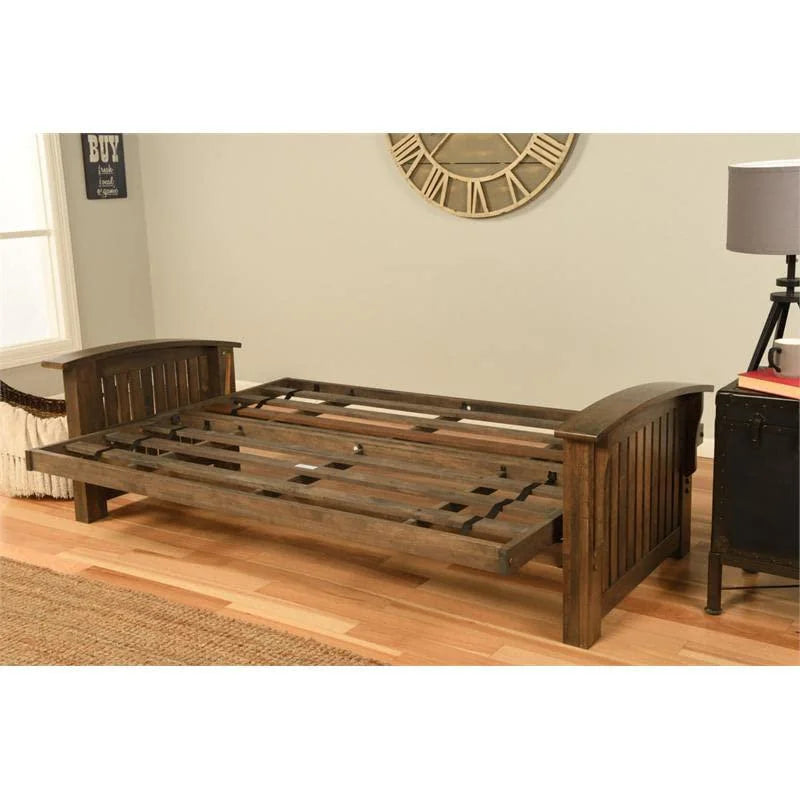 Queen-size Wood Futon with Suede Blue Mattress J8169