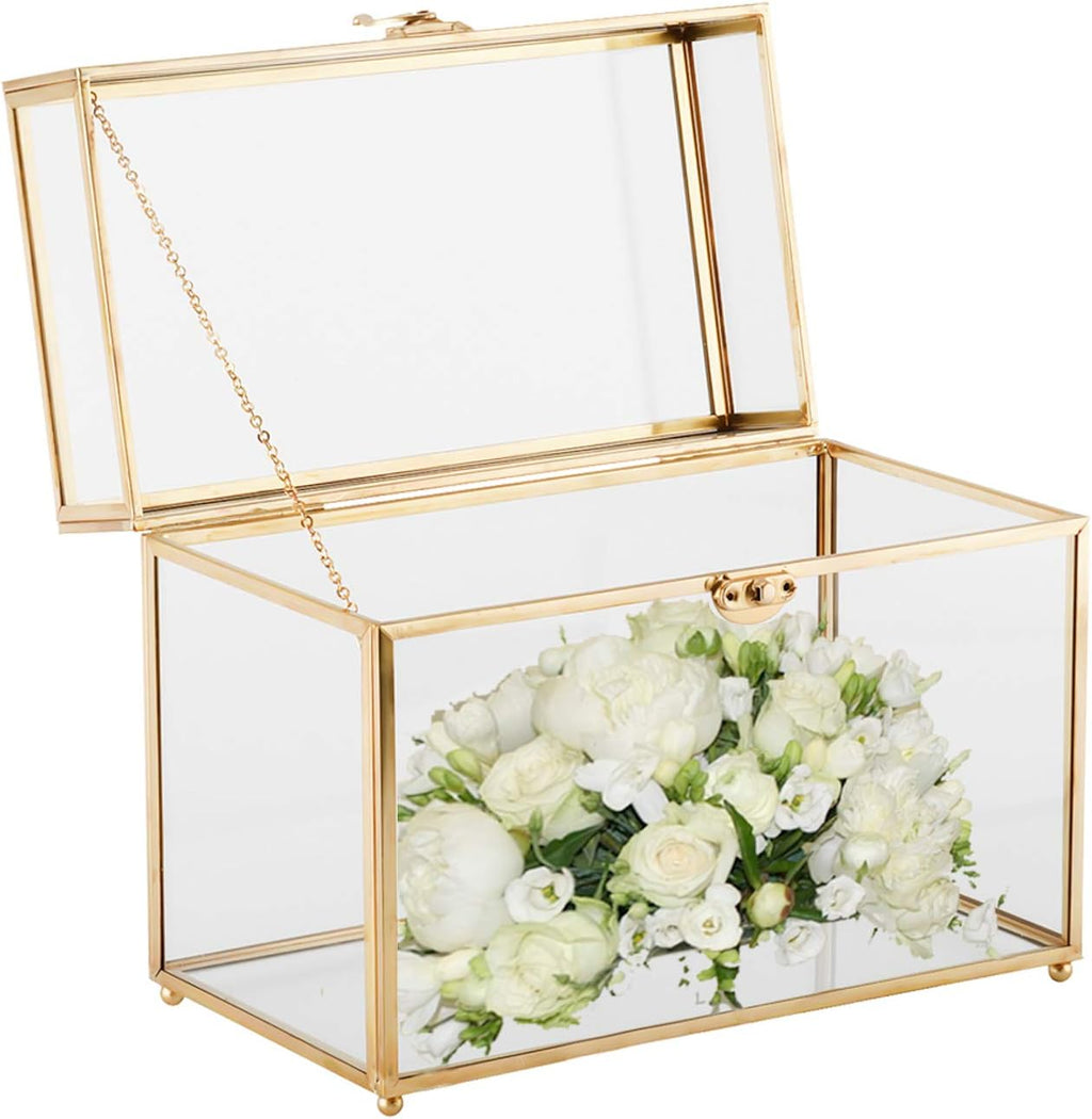 Gold Clear Rectangle Glass Card Box A9476