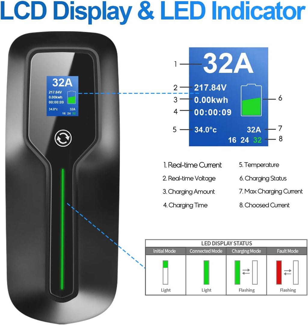 Level 2 EV Charger, 220V 32 Amp 7.68kW, Type 1 & NEMA 14-50 Plug, 25ft Cable D686268