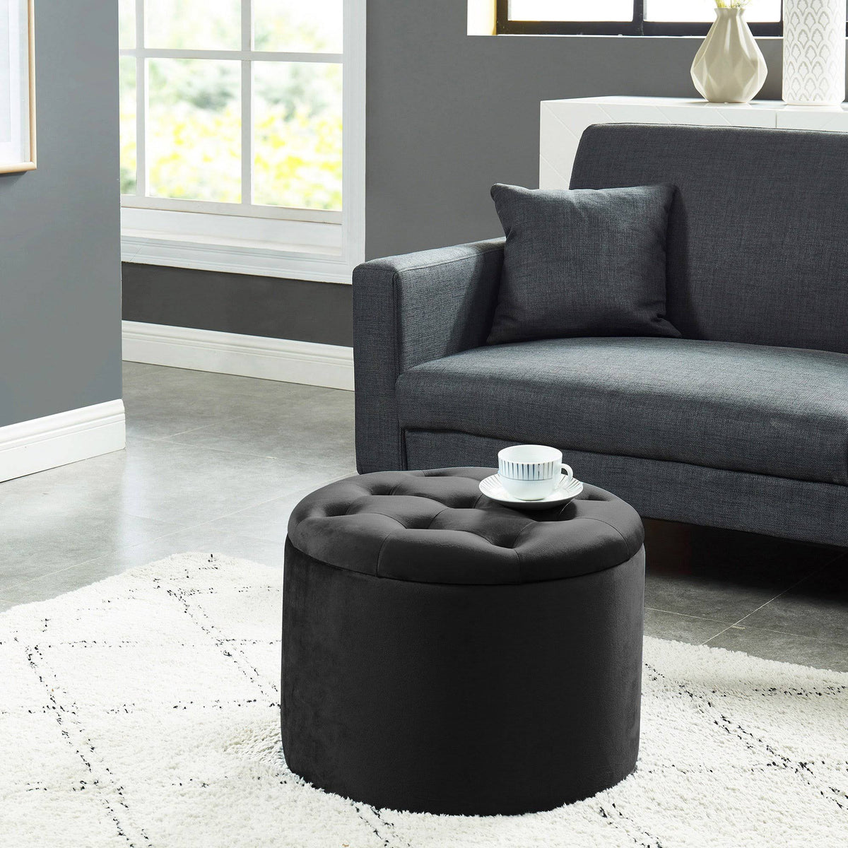 Blue Round Storage Ottoman P799