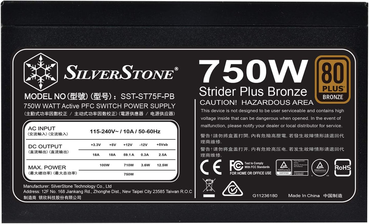 750 Watt ATX Power Supply 80 Plus Bronze Modular Y843156