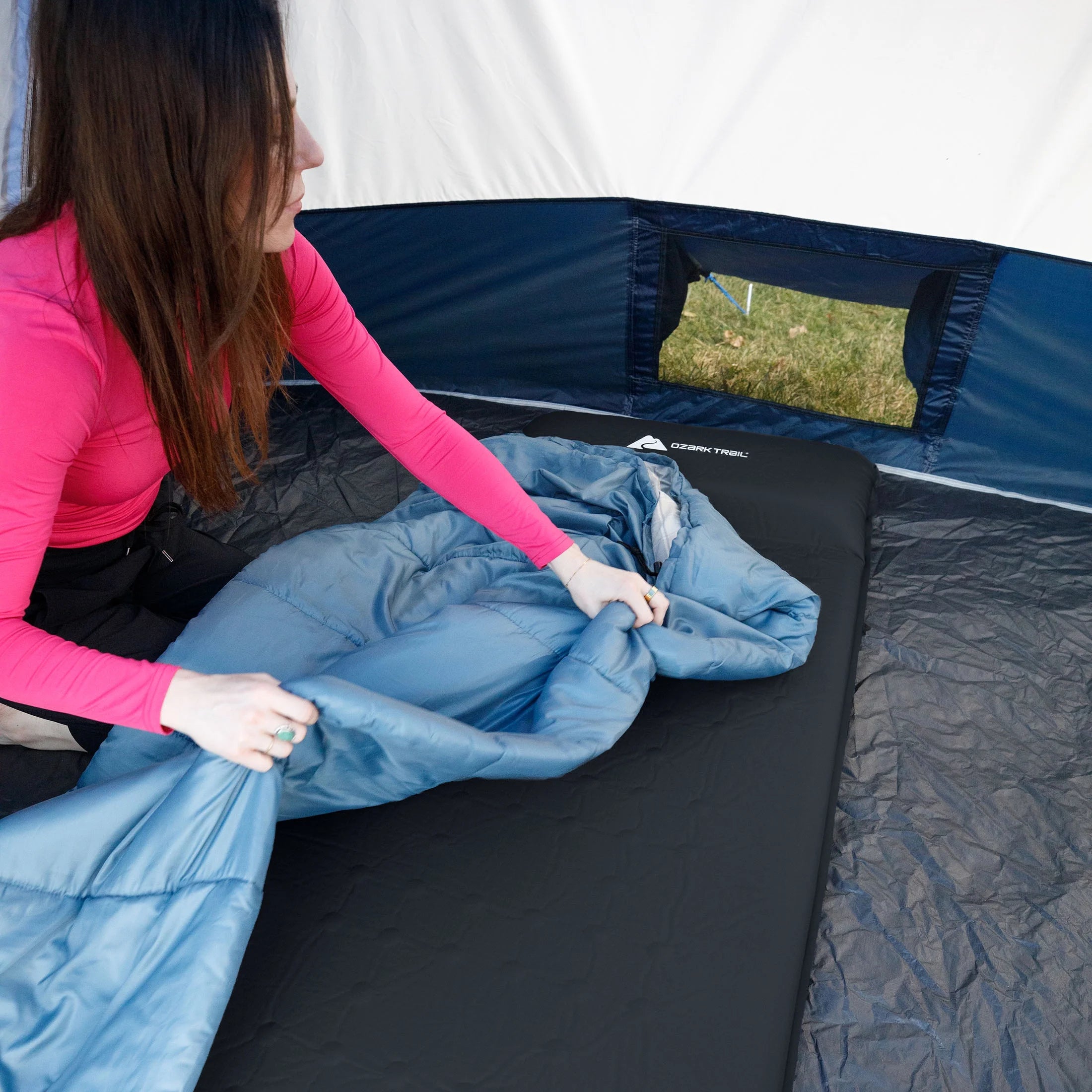 Self-Inflating Camp Pad with Pillow, Grey, 78" L x 25" W x 2" H N6411