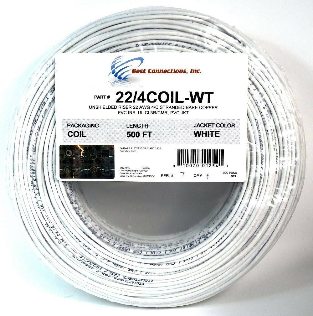 22 GA 4 Conductor Stranded Alarm Copper Wire Cable White H603
