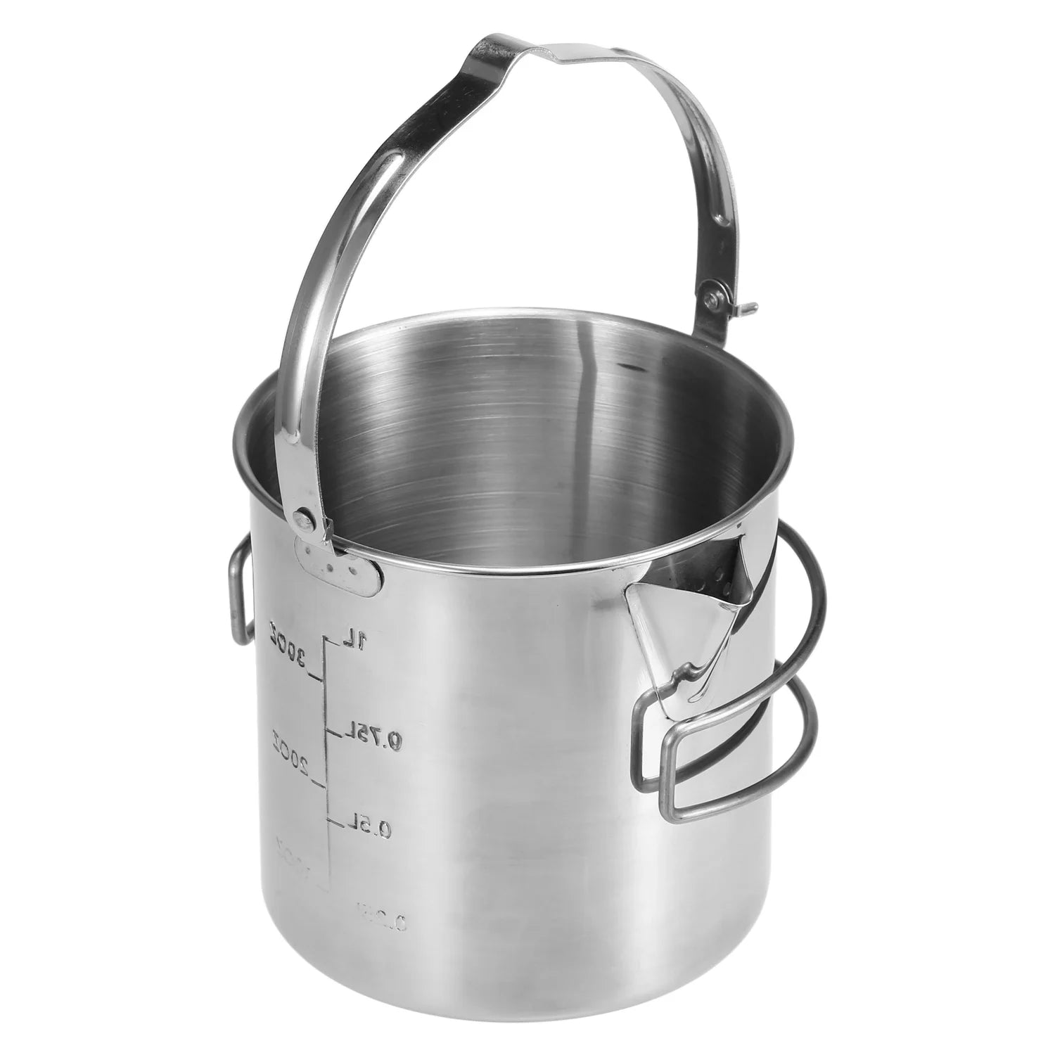1L Stainless Steel Portable Camping Pot with Foldable Handle V325877