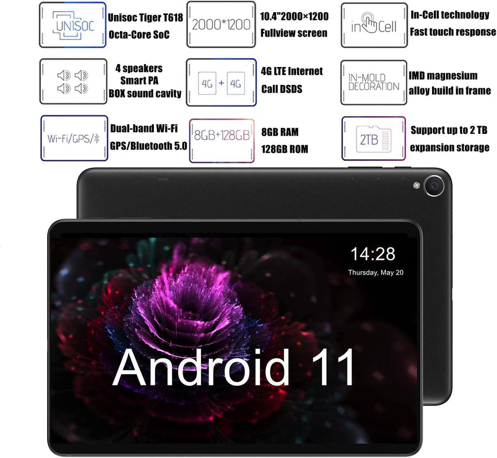 10.4 inch Android 11 Tablet PC 2000x1200 IPS Screen 8GB+128GB Dual Camera WiFi T19598