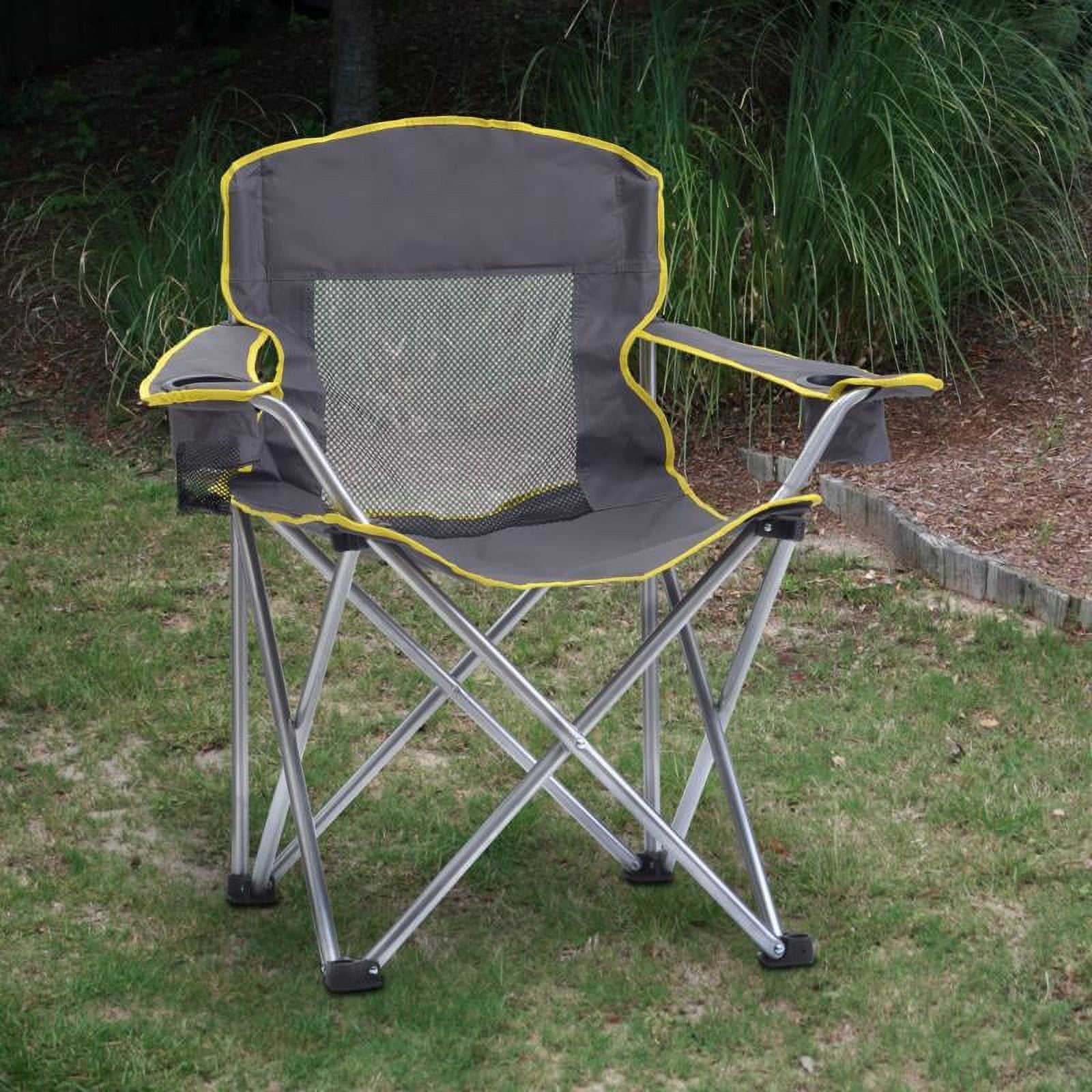 Gray Mesh Quad Folding Camping Chair with Cup Holders X9026