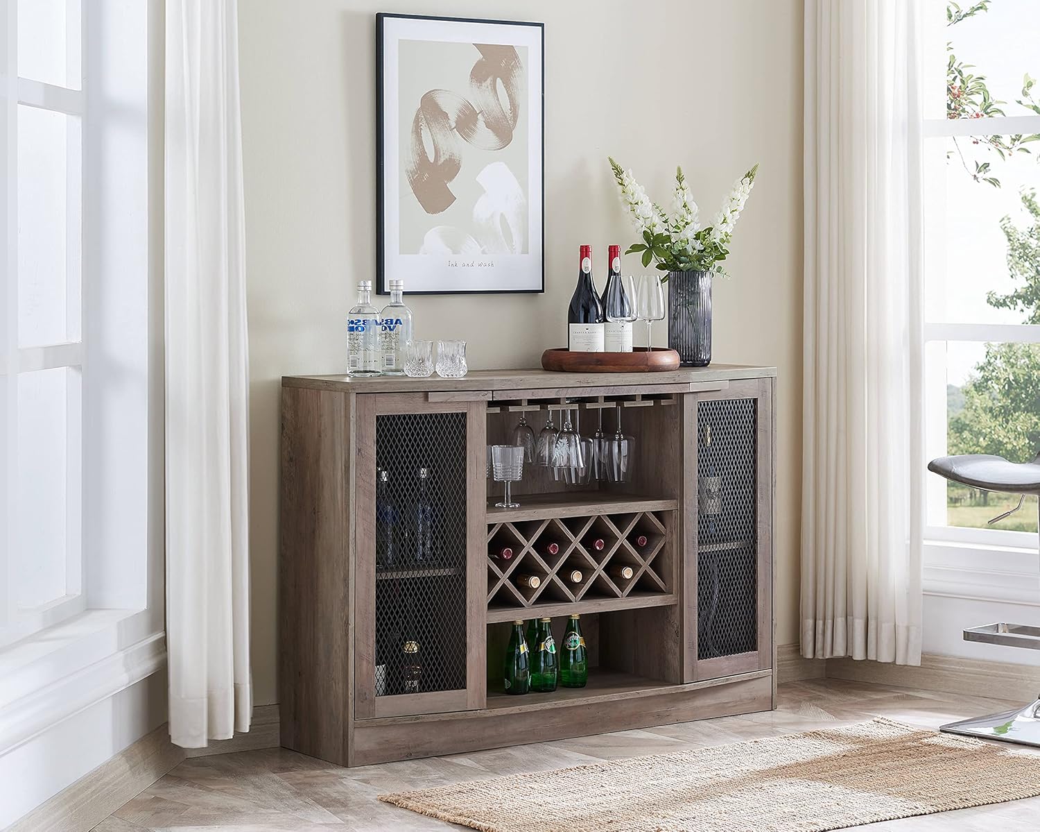 Mahogany Bar Cabinet with Two Wire Mesh Doors O5172