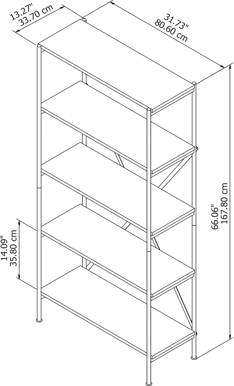 Vintage Golden Pine 5 Shelf Etagere Bookcase J1326
