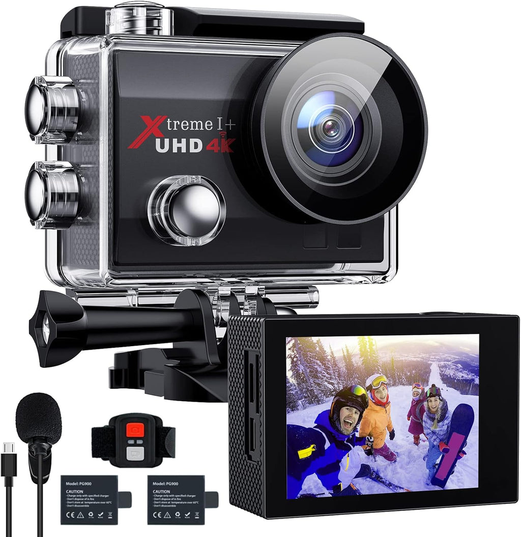 4K 20MP Action Camera 131FT Waterproof with Dual Microphone, EIS, WiFi, Remote Control, 2 Batteries and Mounting Accessories Kit (Black) Pack of 2 D1499