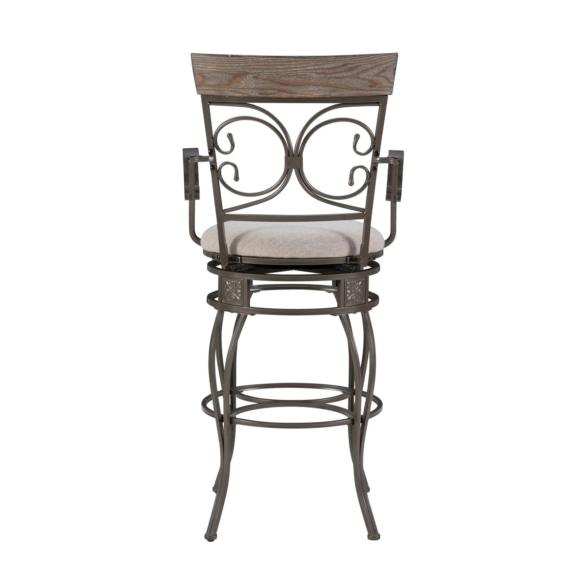 25" Metal Swivel Counter Stool with Arms, Gray Wash/Silver G777991