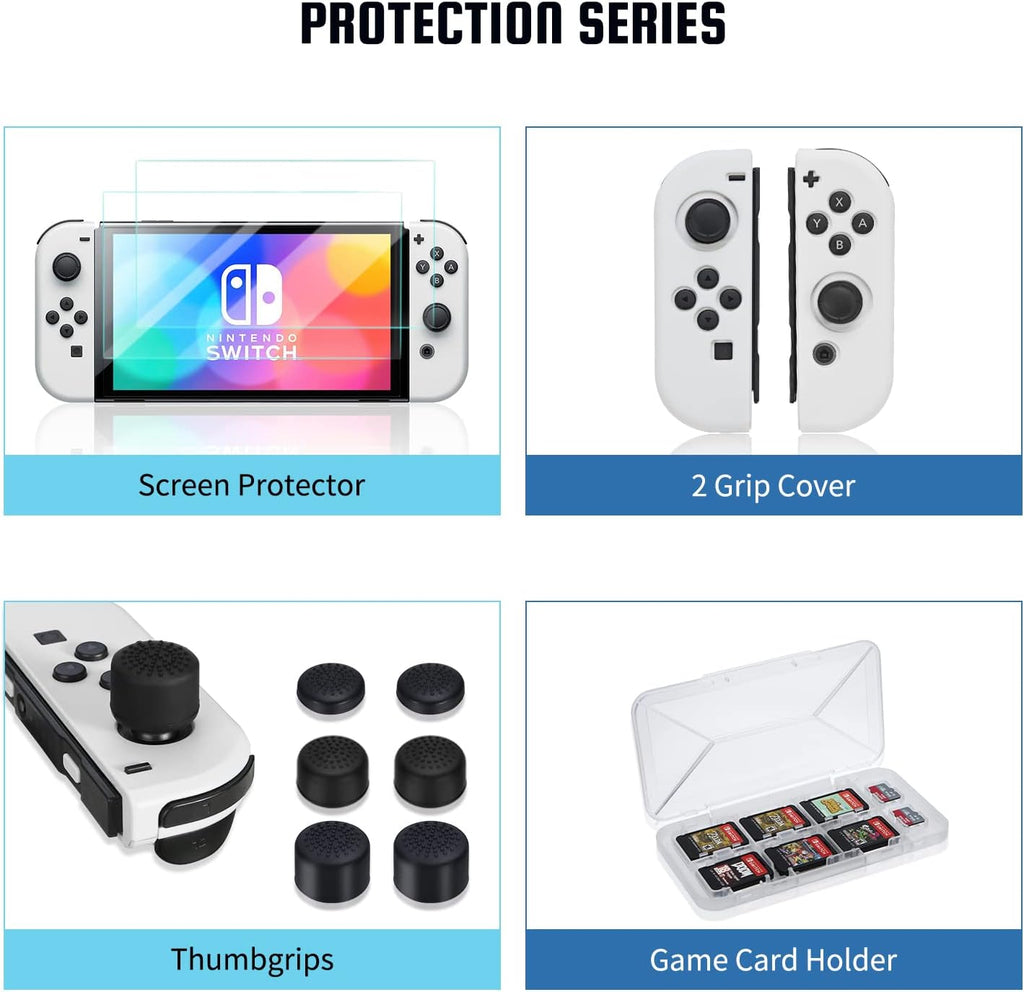 20 in 1 Switch Accessories Bundle with Case, Screen Protector, Grip Case, Games Holder, Headphones, Joy Con Grips, Caps, Steering Wheels, Charger C114
