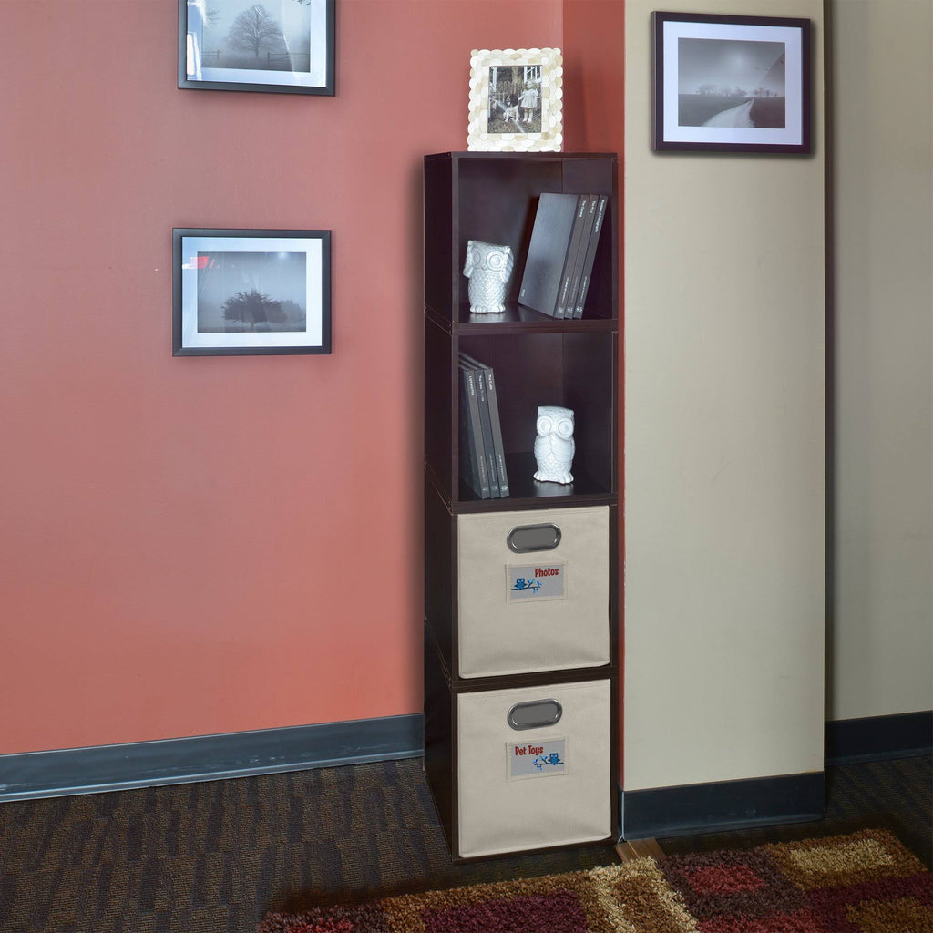 White Wood Grain Storage Set with 4 Cubes and 2 Canvas Bins O187471