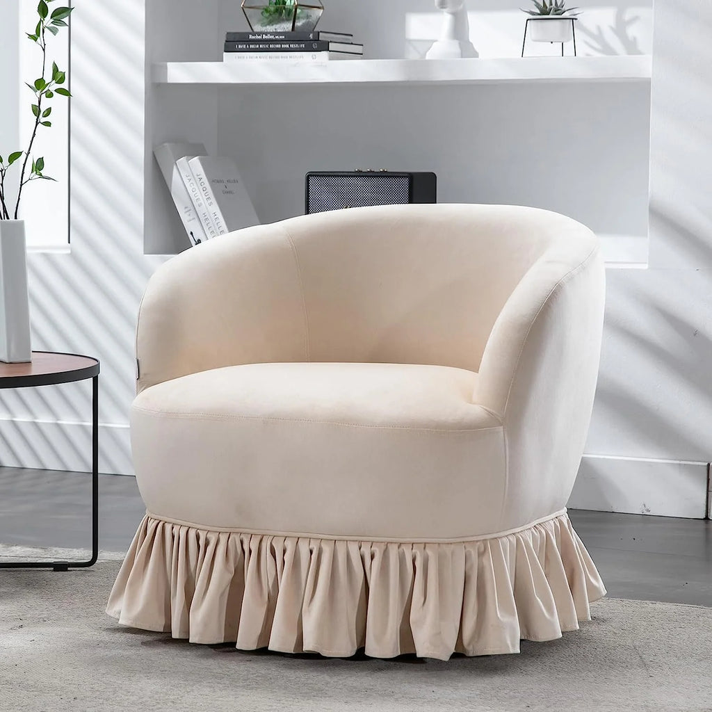 Olive Velvet Swivel Barrel Chair with Pleated Skirt E55076