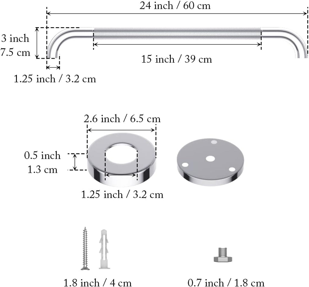 2 Pack 24 Inch Anti Slip Stainless Steel Grab Bar I577597