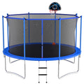 10 Feet Blue Outdoor Trampoline with Basketball Hoop and Safety Enclosure U572