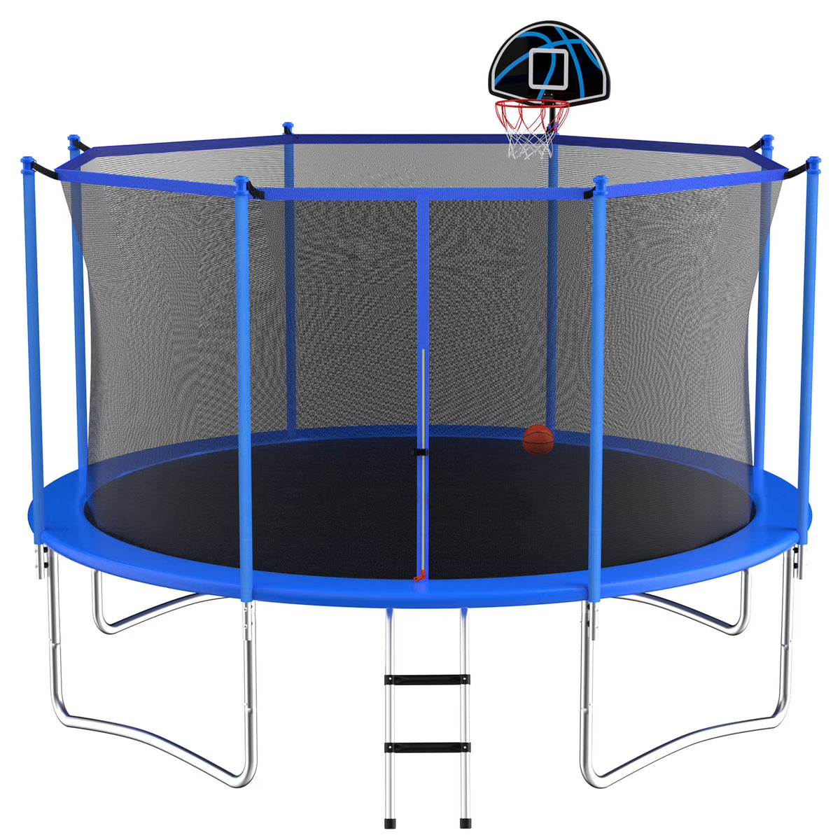 10 Feet Blue Outdoor Trampoline with Basketball Hoop and Safety Enclosure U572