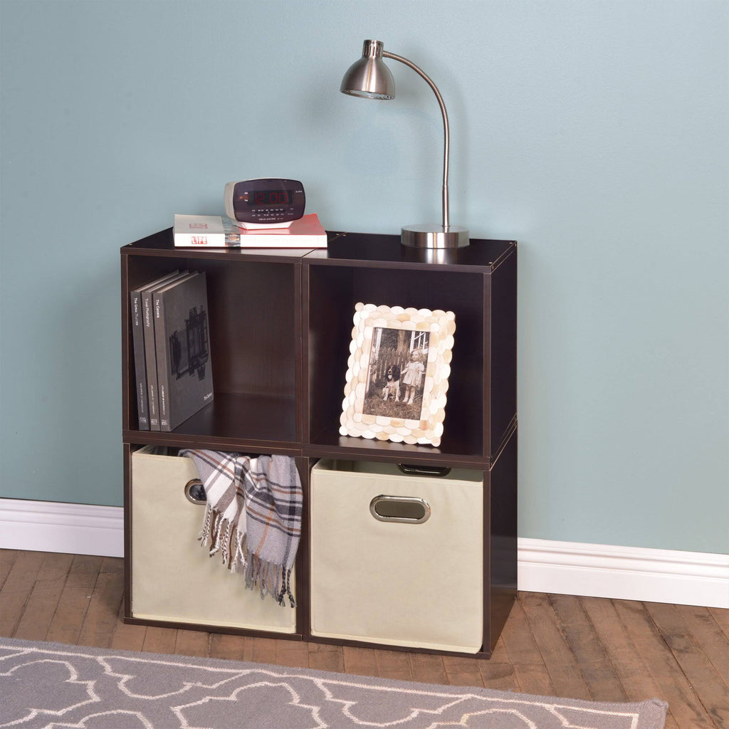White Wood Grain Storage Set with 4 Cubes and 2 Canvas Bins O187471