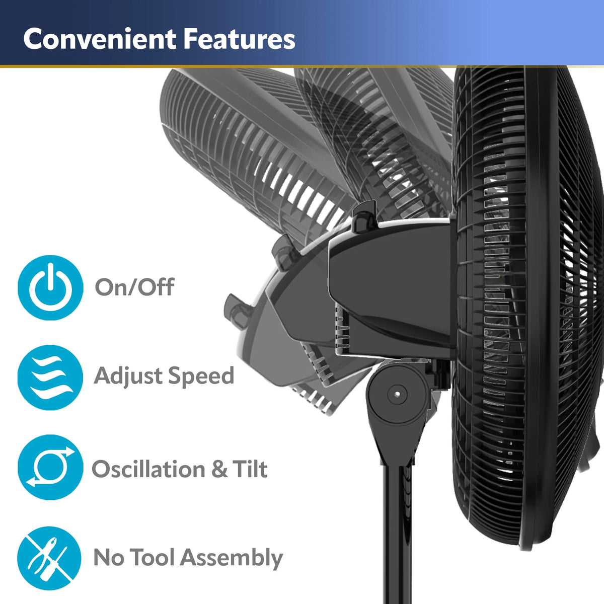 16" Oscillating Adjustable Pedestal Fan with 3-Speeds, 47" H, Black L220188