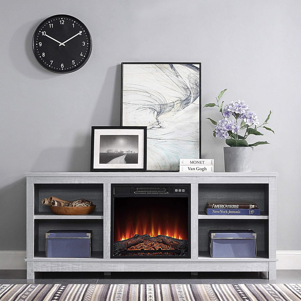 Espresso TV Stand with Wood Glass Storage Cabinets B7703