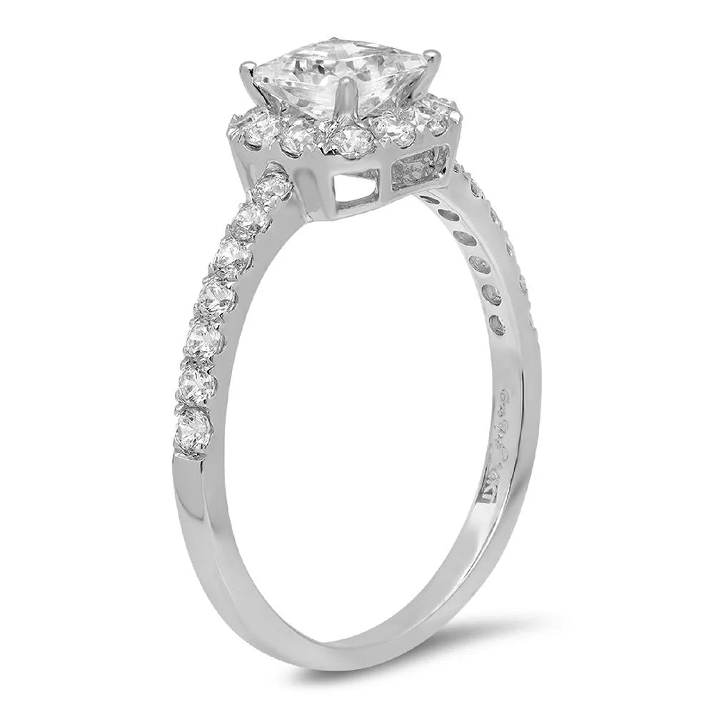 14k White Gold Princess Cut White Sapphire Halo Ring R7445