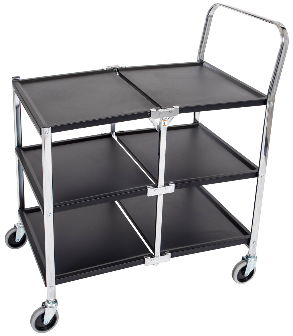 Black 3 Shelf Collapsible Metal Utility Cart Q955