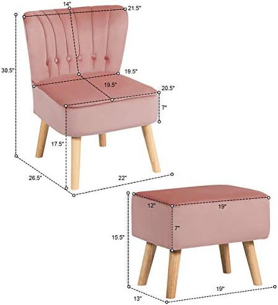 Velvet Armless Slipper Chair with Ottoman M1741