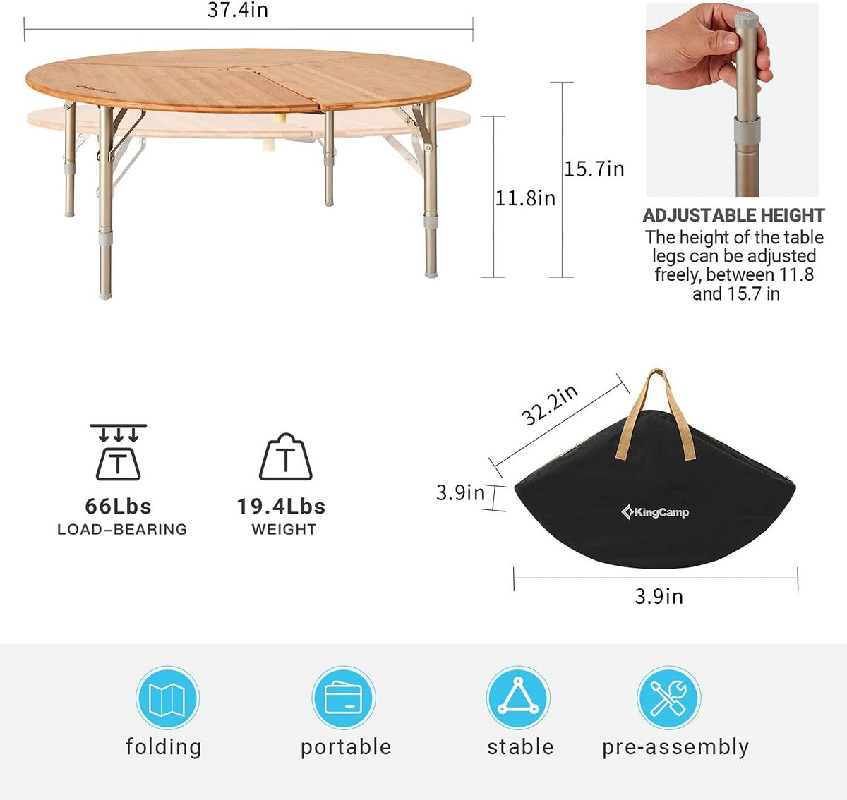 Bamboo Round Folding Table with Carry Bag J711446