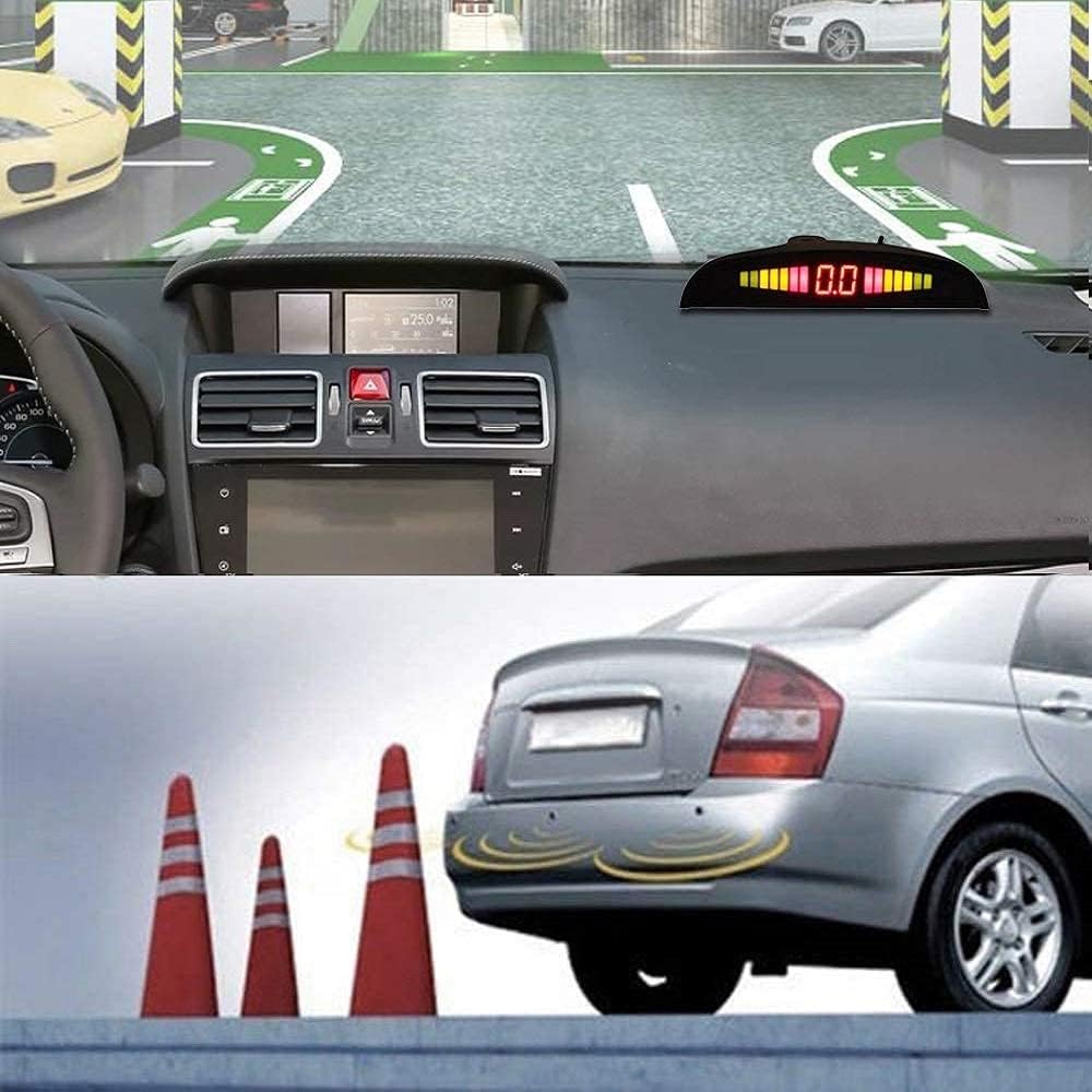Silver 8 Sensors Car Front and Rear LED Display Reverse Parking Kit Buzzer Alarm Pack of 2 H385400