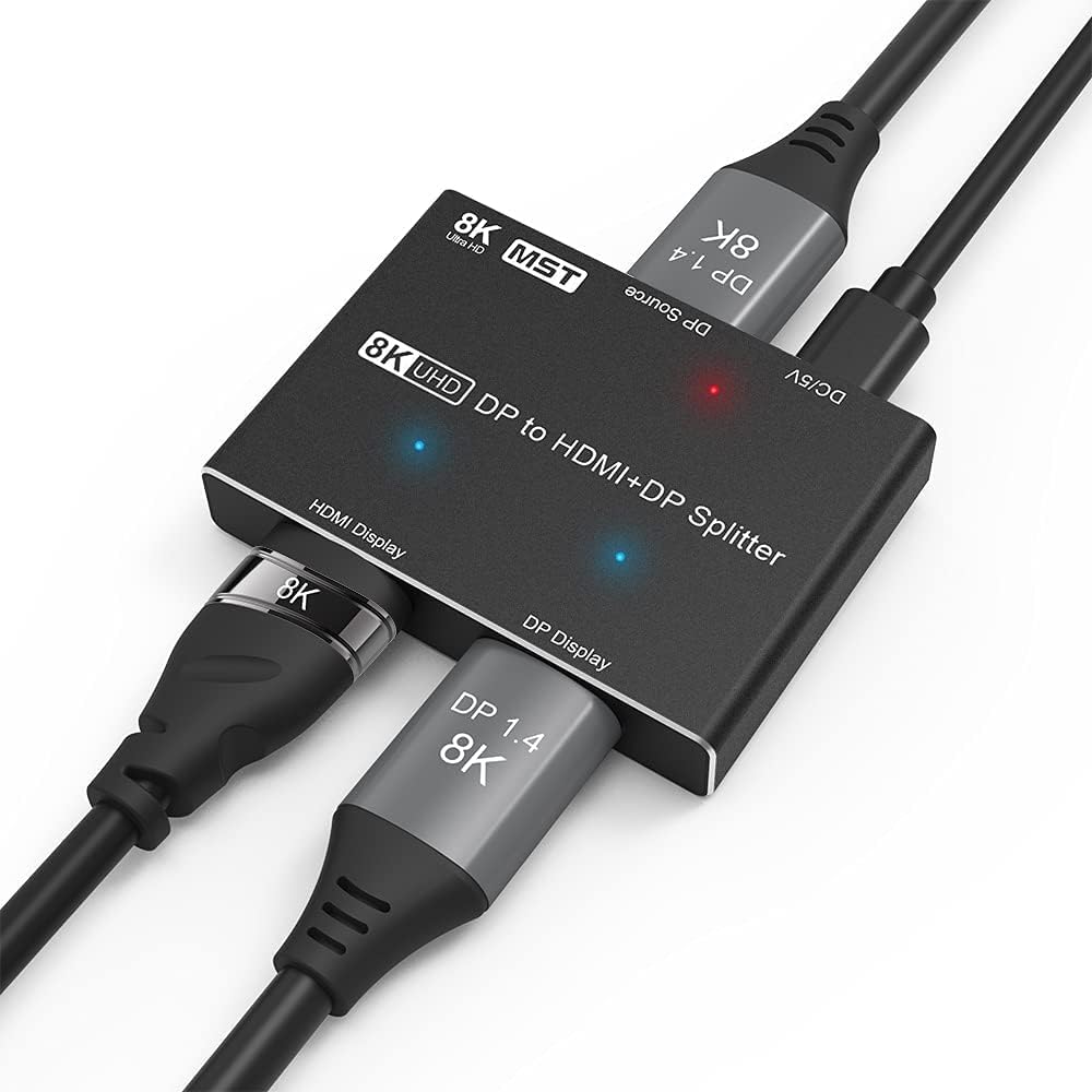 DisplayPort HDMI Splitter 8K MST SST 1In 2Out Directional DP 1.4 Converter Switch Pack of 2 O788917