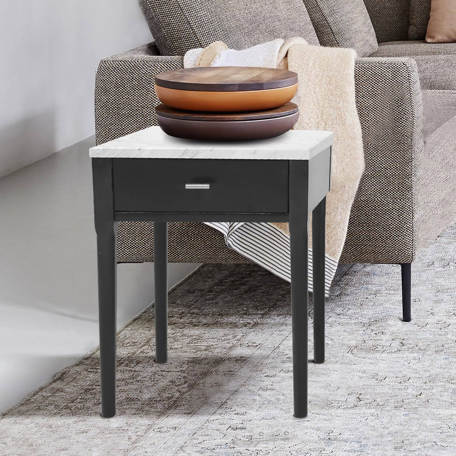 18x22 Square White Marble Side Table with Legs D793387