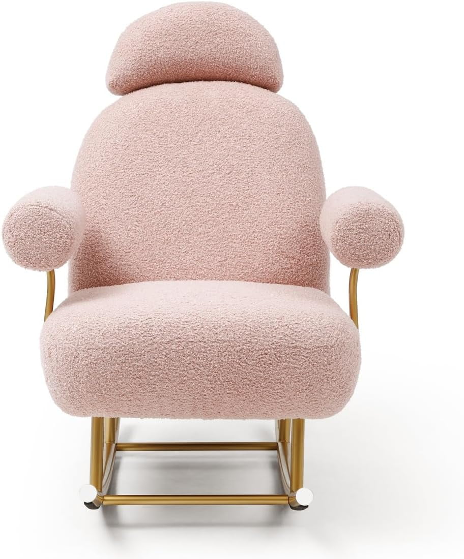 Beige Sherpa Fabric Rocking Chair with Gold Metal Frame O58016