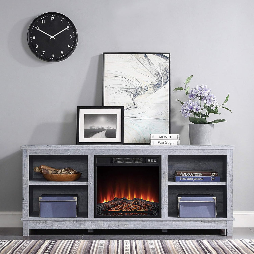 Espresso TV Stand with Wood Glass Storage Cabinets B7703