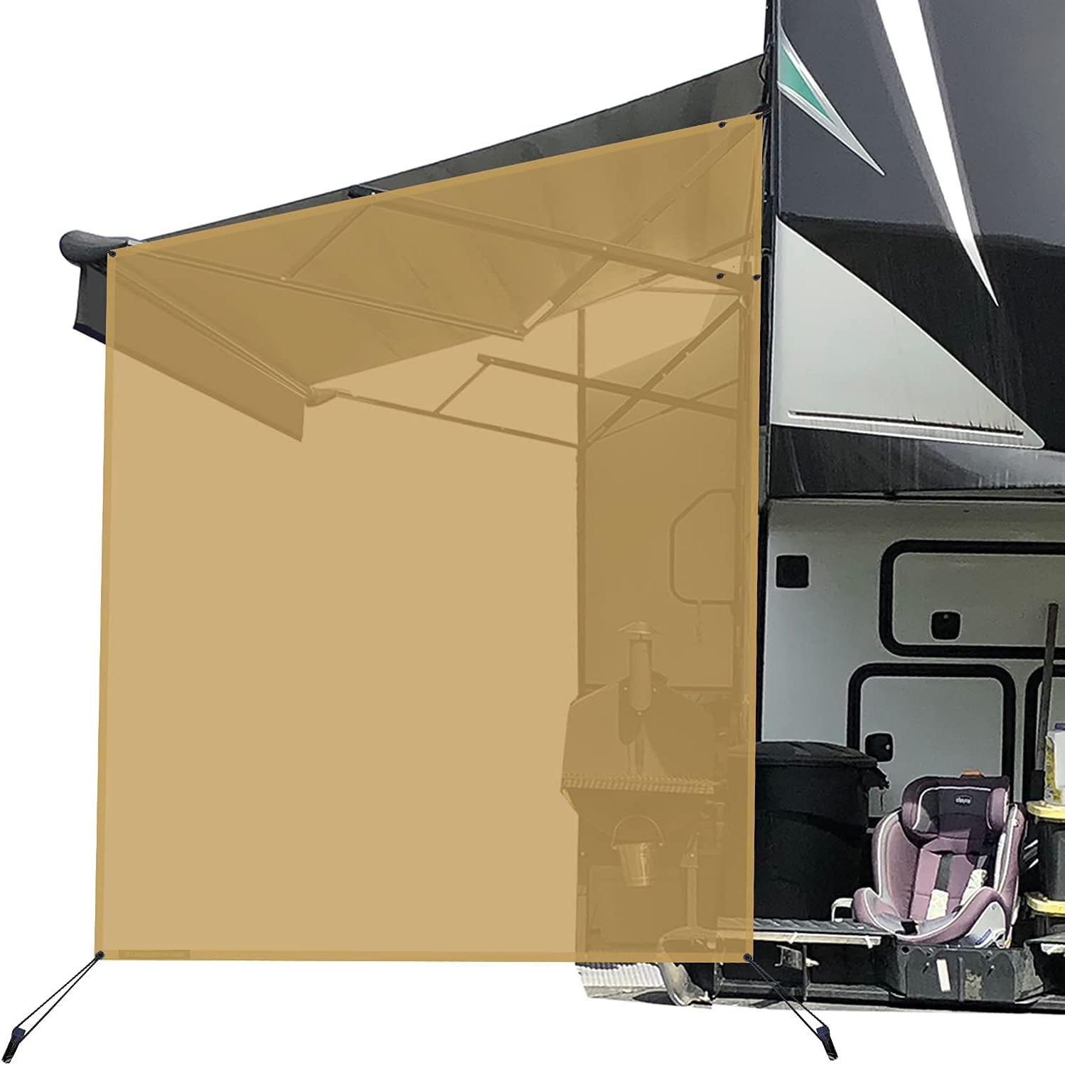 RV Awning Side Sun Shade Screen 9'X7' Black Mesh B3577