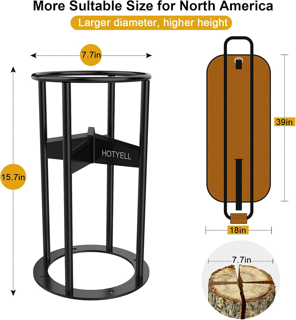 High Carbon Steel Manual Log Splitting Wedge Tool with Canvas Firewood Carrier K45050