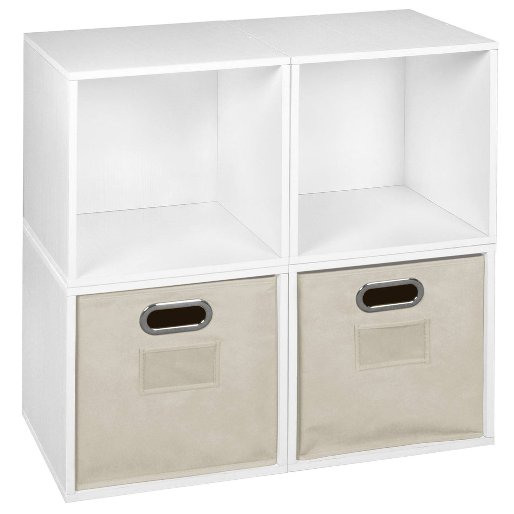 White Wood Grain Storage Set with 4 Cubes and 2 Canvas Bins O187471
