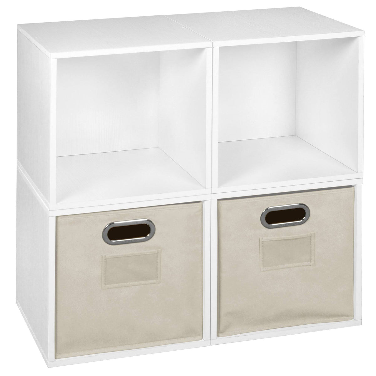 White Wood Grain Storage Set with 4 Cubes and 2 Canvas Bins O187471