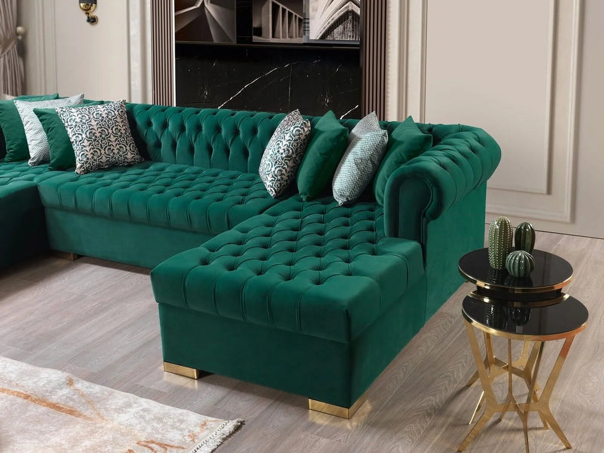 Green Velvet Double Chaise Sectional Y788